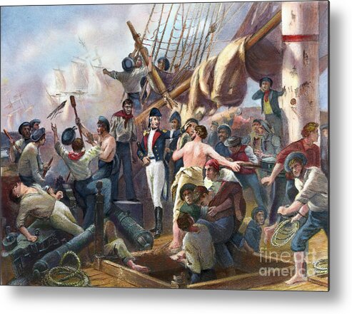 Engraving Metal Print featuring the photograph Engraving Of Battle Of Lake Champlain by Bettmann