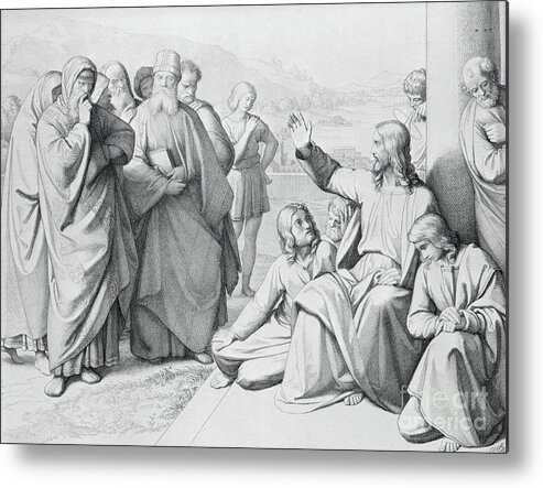 Engraving Metal Print featuring the photograph Engraving Of Jesus With The Pharisees by Bettmann