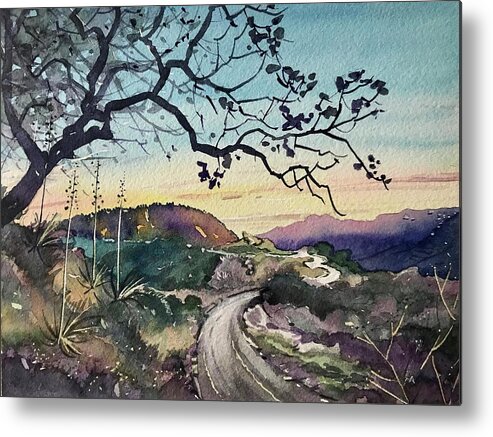Santa Monica Metal Print featuring the painting Fading Light on the Trail - Topanga by Luisa Millicent