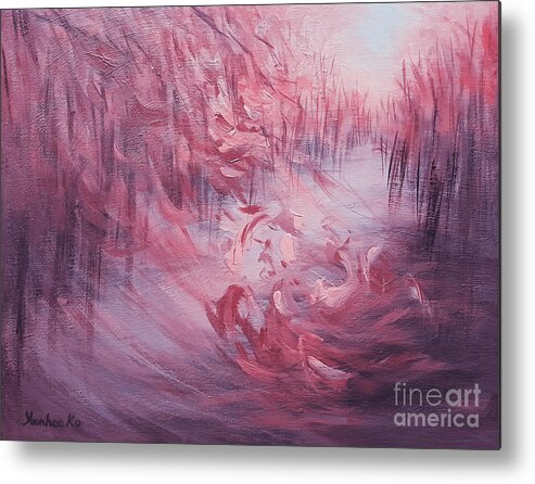 Autumn Metal Print featuring the painting Fall Flurry - Purple by Yoonhee Ko