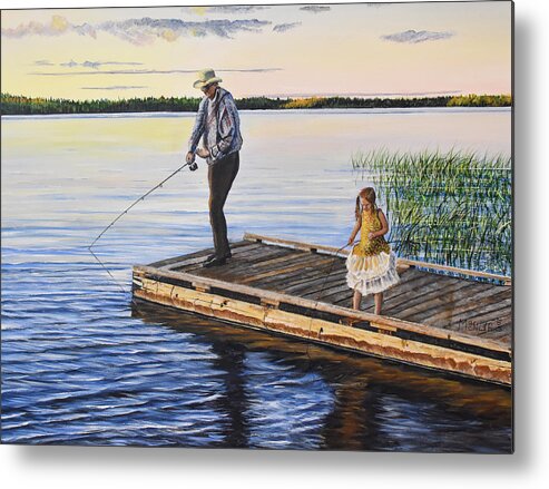 Fishing Metal Print featuring the painting Fishing With A Ballerina by Marilyn McNish