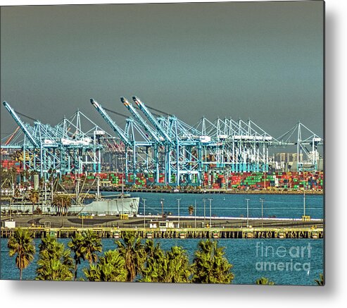 Gantry Cranes San Pedro Waterfront Metal Print featuring the photograph Gantry Cranes San Pedro Waterfront by David Zanzinger