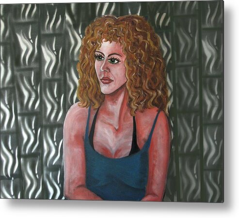 Portrait Metal Print featuring the painting Girl and Tiles by Joan Stratton