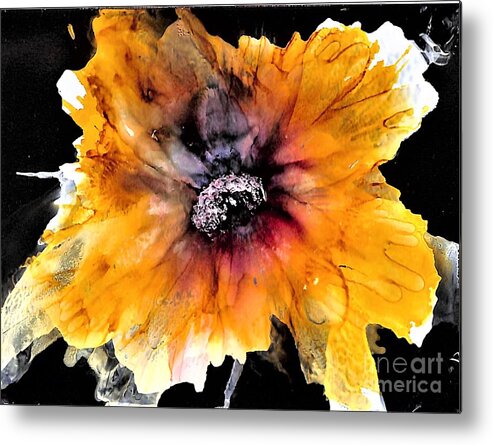 Donoghue Metal Print featuring the painting Golden Flower on Black by Patty Donoghue