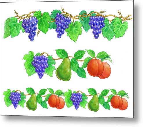 Grapes And Fruit Borders Metal Print featuring the painting Grapes And Fruit Borders by Geraldine Aikman