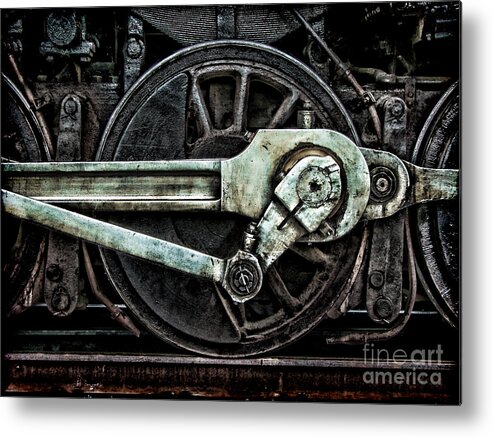 Steel Metal Print featuring the photograph Grunge Old Steam Locomotive Wheel by Olivier Le Queinec