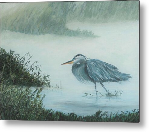Wildlife Metal Print featuring the painting Heron in Mist by Deborah Smith