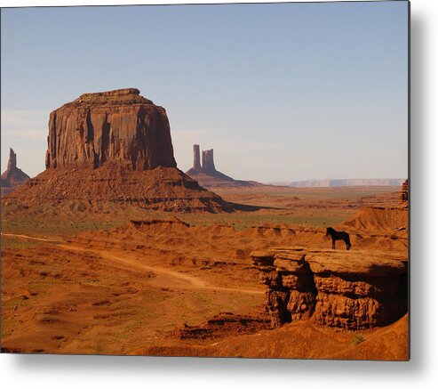 Horse Metal Print featuring the photograph Horse Monument Valley Utah Butte Red by Sassy1902