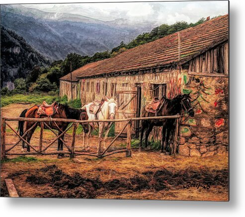 Horses Metal Print featuring the photograph Horses in Corral by Bearj B Photo Art