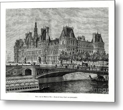 Engraving Metal Print featuring the drawing Hotel De Ville, Paris, France, 1886 by Print Collector