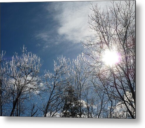 Ice Metal Print featuring the photograph Sun Peeking Through an Icy Blue Sky by Patricia Caron