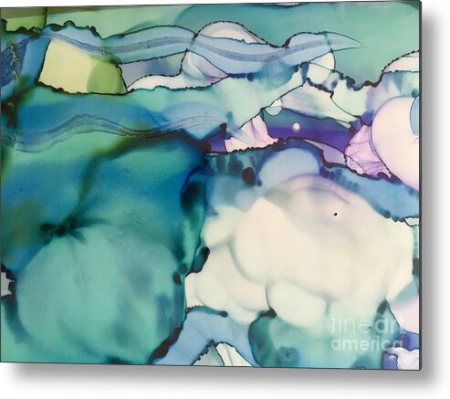 Aqua Metal Print featuring the painting Landscape Or Microscopic by Shelley Myers