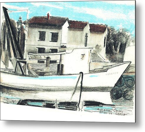 Houses On The Canal Metal Print featuring the painting Le Barche galleggianti nel mare Adriatico by Suzanne Giuriati Cerny