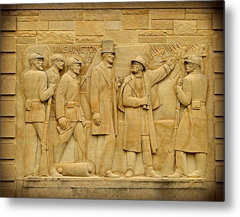 Lincoln Metal Print featuring the photograph Lincoln's Time in Washington Wall Carving by Stacie Siemsen