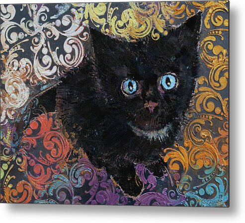 Halloween Metal Print featuring the painting Little Black Kitten by Michael Creese