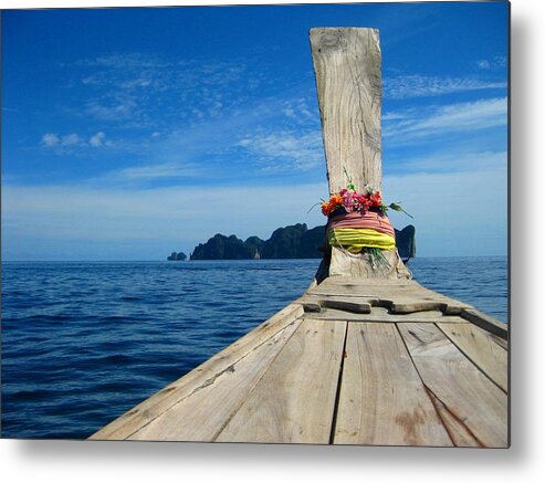 Tranquility Metal Print featuring the photograph Long-tail Thai Boat Cruising To Ko Phi by Thomas Janisch