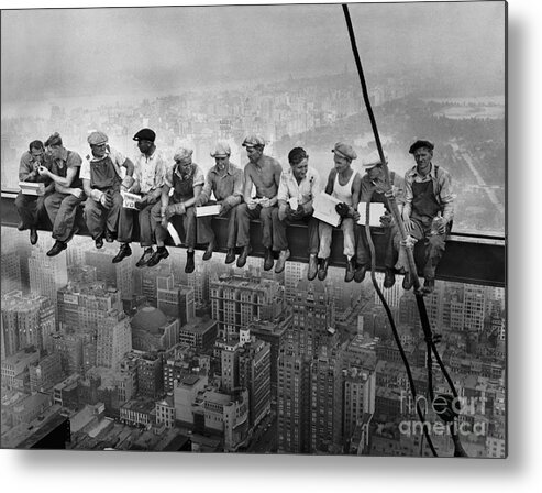 Lunch Atop A Skyscraper Metal Print featuring the photograph Lunch Atop a Skyscraper by Baltzgar