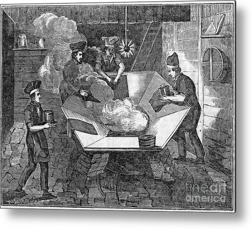 Beaver Metal Print featuring the drawing Making Beaver Hats, 1835. Artist Anon by Print Collector