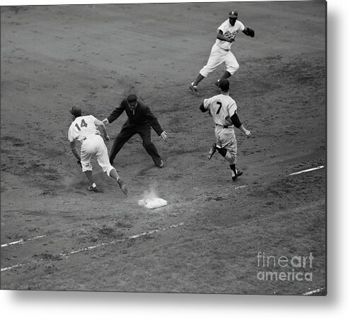 People Metal Print featuring the photograph Mickey Mantle Safe At Base 1952 Series by Bettmann