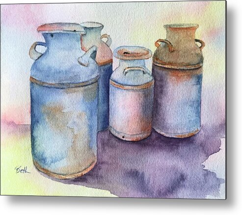 Milk Metal Print featuring the painting Milk cans by Beth Fontenot