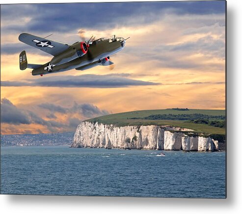 Aviation Metal Print featuring the photograph Mission Complete B-25 Over White Cliffs Of Dover by Gill Billington