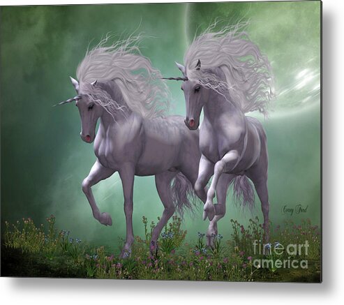 Unicorn Metal Print featuring the digital art Moonlight Unicorns by Corey Ford