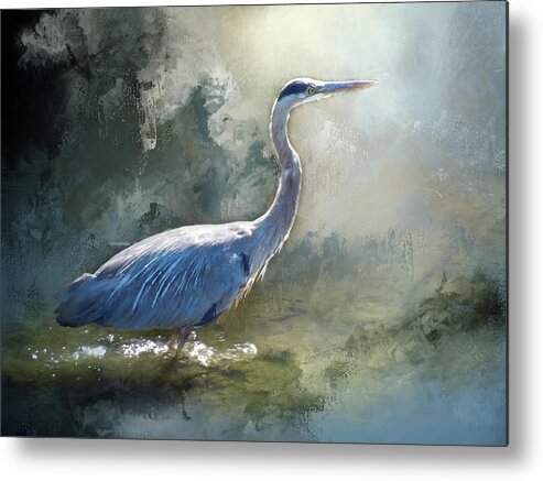 Blue Heron Painting Metal Print featuring the painting Morning Blues - Heron by Jeanette Mahoney