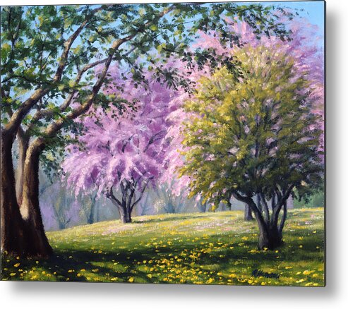 Landscape Metal Print featuring the painting Crab Apple Blossoms by Rick Hansen