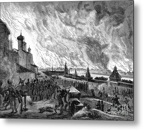 Engraving Metal Print featuring the drawing Moscow On Fire, 15th September 1812 by Print Collector