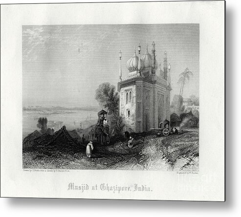 Engraving Metal Print featuring the drawing Musjid At Chazipore, India, 19th by Print Collector