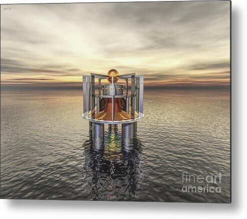 Structure Metal Print featuring the digital art Mysterious Structure At Sea by Phil Perkins