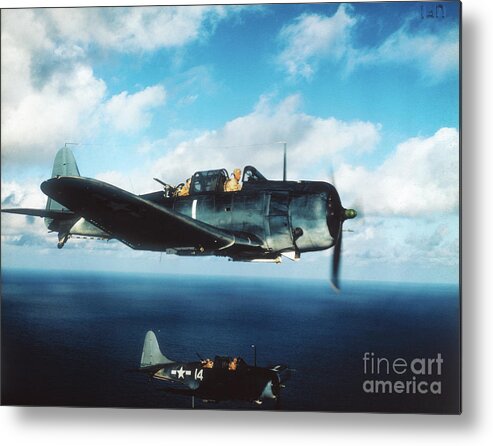 Releasing Metal Print featuring the photograph Navy Dive Bombers In Flight by Bettmann