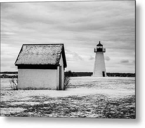 Ned Point Lighthouse Metal Print featuring the photograph Neds Point Lighthouse Mattapoisett MA BW by David Gordon