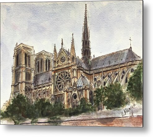 Notre Dame Metal Print featuring the painting Notre Dame II by Henrieta Maneva