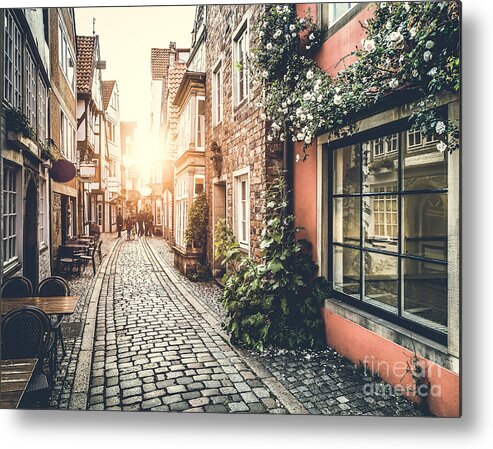 Facade Metal Print featuring the photograph Old Town In Europe At Sunset With Retro by Canadastock