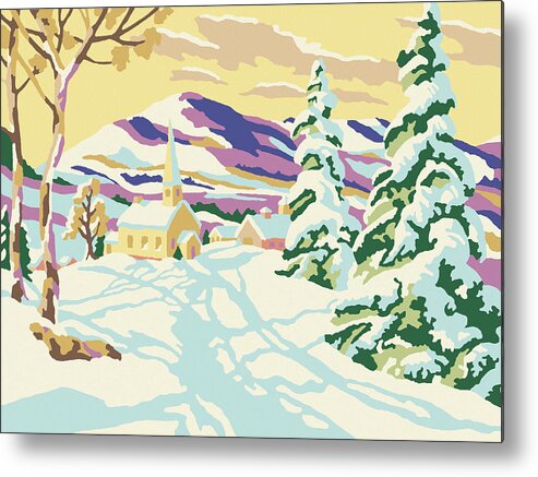Campy Metal Print featuring the drawing Paint By Number Winter Landscape by CSA Images