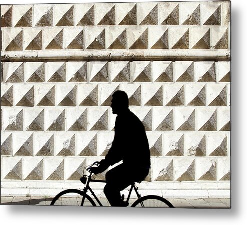 People Metal Print featuring the photograph Person Riding Bicycle by Massimo Merlini