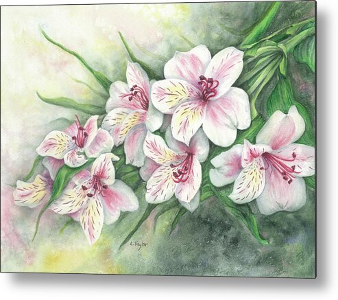 Floral Metal Print featuring the painting Peruvian Lilies by Lori Taylor