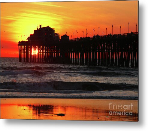 Pacific Ocean Metal Print featuring the photograph Pier at Sunset by Terri Brewster