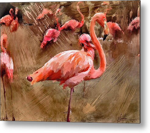 Flamingos Metal Print featuring the photograph Pink Flamingos by GW Mireles