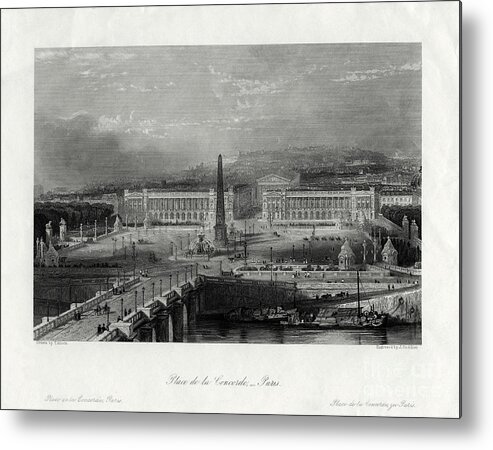 Engraving Metal Print featuring the drawing Place De La Concorde, Paris, France by Print Collector