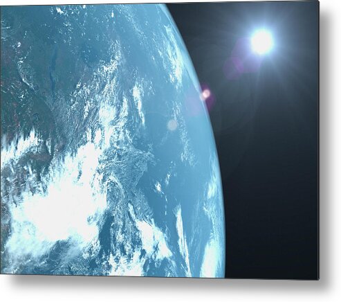 Majestic Metal Print featuring the photograph Planet Earth, Satellite View by Caspar Benson