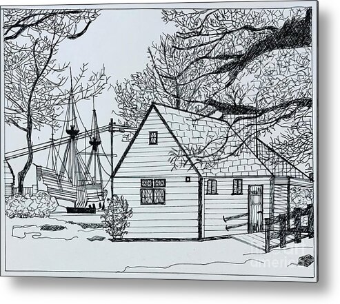 Original Art Work Metal Print featuring the drawing Plymouth, Massachusetts by Theresa Honeycheck