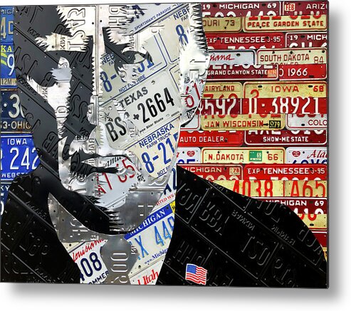 President Metal Print featuring the mixed media President Donald Trump License Plate Art Recycled Metal Portrait by Design Turnpike