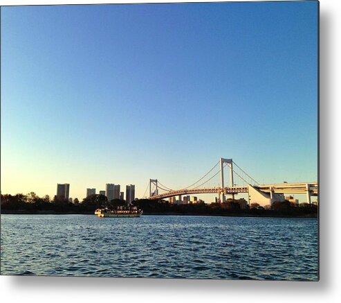 Tranquility Metal Print featuring the photograph Rainbow Bridge With Ferry by Hide