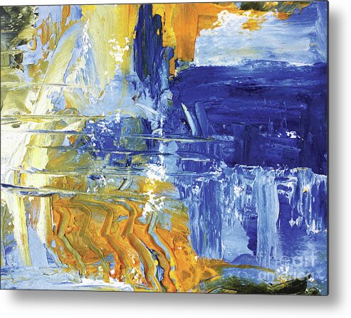 Oil And Cold Wax Metal Print featuring the painting Reflection on Blue Falls by Christine Chin-Fook