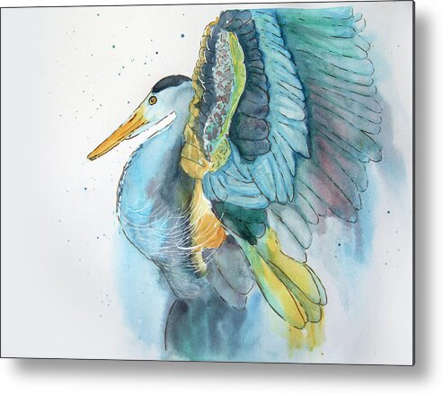 Great Blue Heron Metal Print featuring the painting Rejoice by Jeanette Mahoney