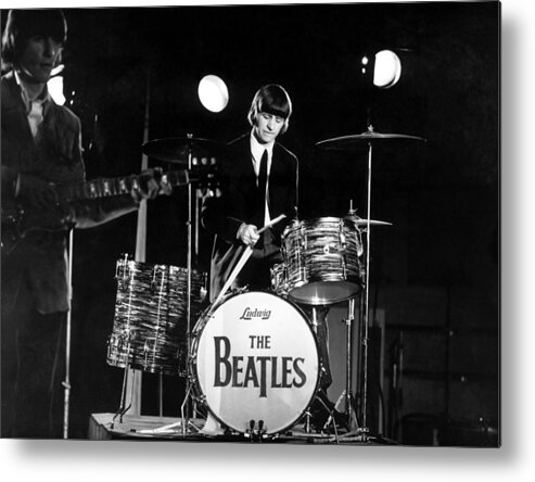 Psychedelic Metal Print featuring the photograph Ringo Starr And His Drumset In The 1960s by Keystone-france