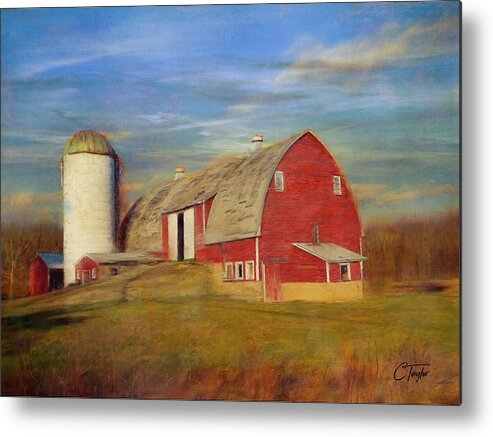 Red Barns Metal Print featuring the mixed media Ruby Red Barn Country by Colleen Taylor