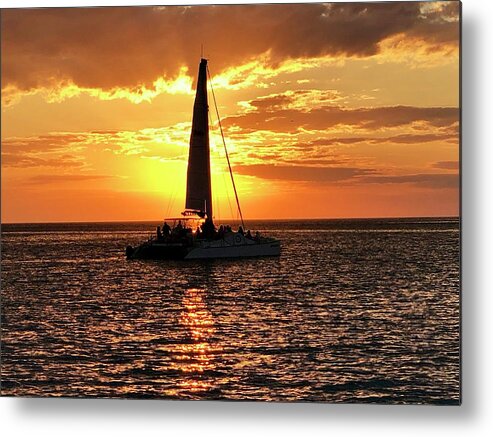 Beach Metal Print featuring the photograph Sailboat Silhouette Sunset in Captiva Island Florida 2019 by Shelly Tschupp